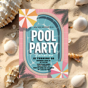 Palm Springs Rosa Sommar Poolparty Födelsedagsfira Inbjudningar