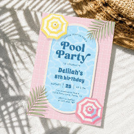 Palm Springs Sommar Pool Party Rosa Födelsedag Inbjudningar