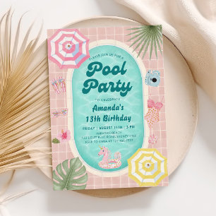 Palm Springs sommar poolparty födelsedagsinbjudan Inbjudningar