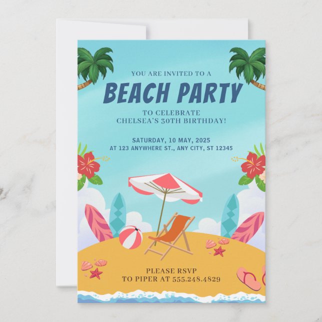 Palm Springs sommar strand födelsedagsfest Inbjudningar (Framsida)