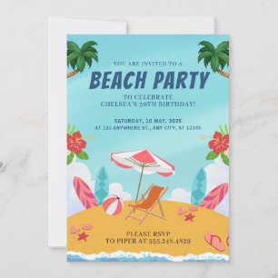 Palm Springs sommar strand födelsedagsfest Inbjudningar