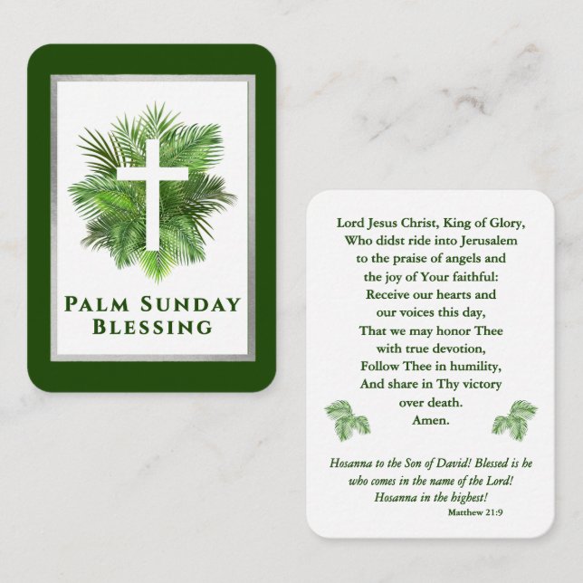 Palm Sunday Blessing Holy Week Prayer Card Placeringskort (Fram/baksida)