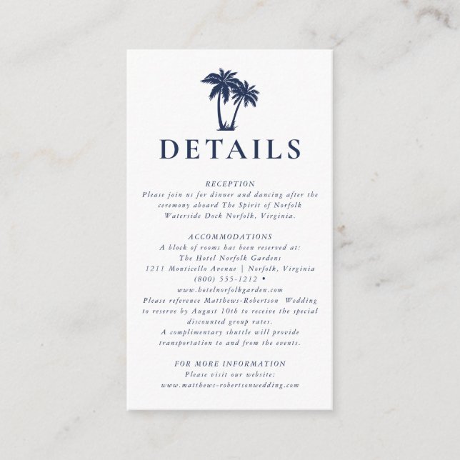 Palm Tree Beach Nautical Navy Inhägnad  Tilläggskort (Framsida)