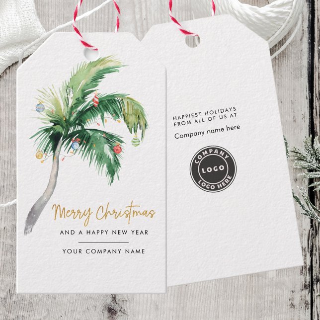 Palm Tree Business Logotyp Jul Holiday Presentetikett (Business Logo Christmas Holidays Palm Tree Gift Tag)