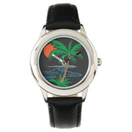 Palm Tree by the River | Tropical Sunset Art Armbandsur