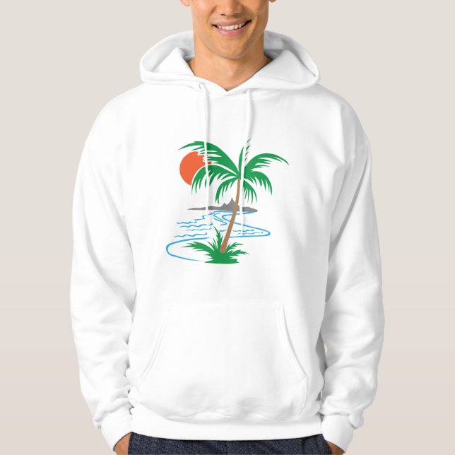 Palm Tree by the River | Tropical Sunset Art Hoodie (Framsida)