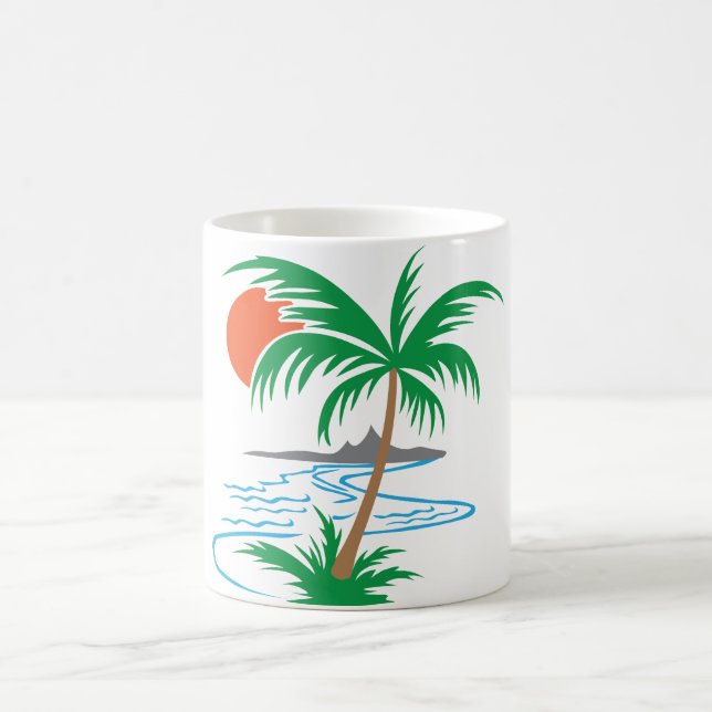Palm Tree by the River | Tropical Sunset Art Kaffemugg (Center)