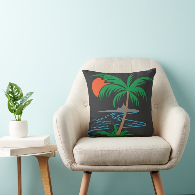 Palm Tree by the River | Tropical Sunset Art Kudde (Stol)