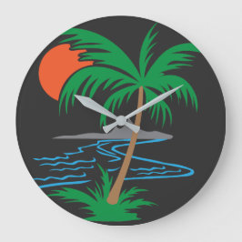 Palm Tree by the River | Tropical Sunset Art Stor Klocka