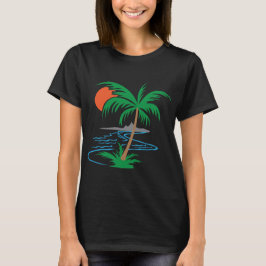 Palm Tree by the River | Tropical Sunset Art T Shirt