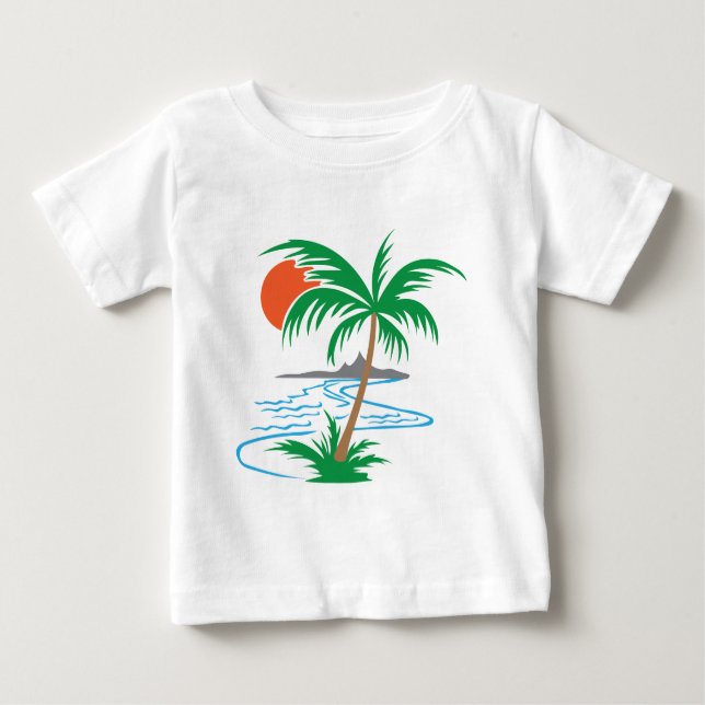 Palm Tree by the River | Tropical Sunset Art T Shirt (Framsida)