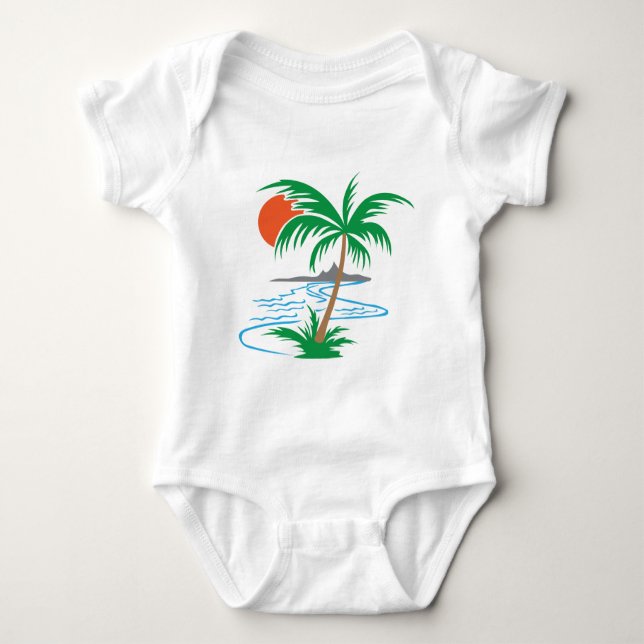 Palm Tree by the River | Tropical Sunset Art T Shirt (Framsida)