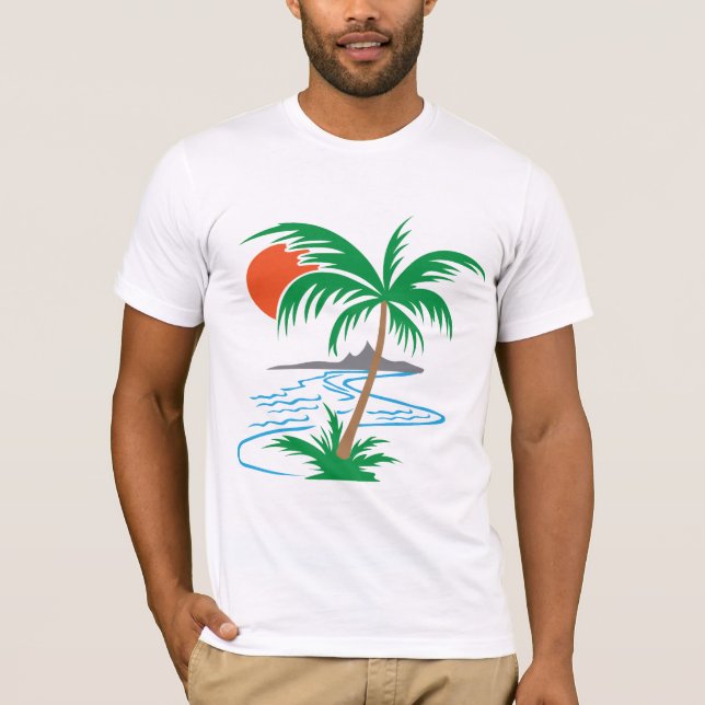 Palm Tree by the River | Tropical Sunset Art T Shirt (Framsida)