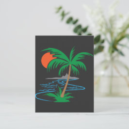Palm Tree by the River | Tropical Sunset Art Vykort
