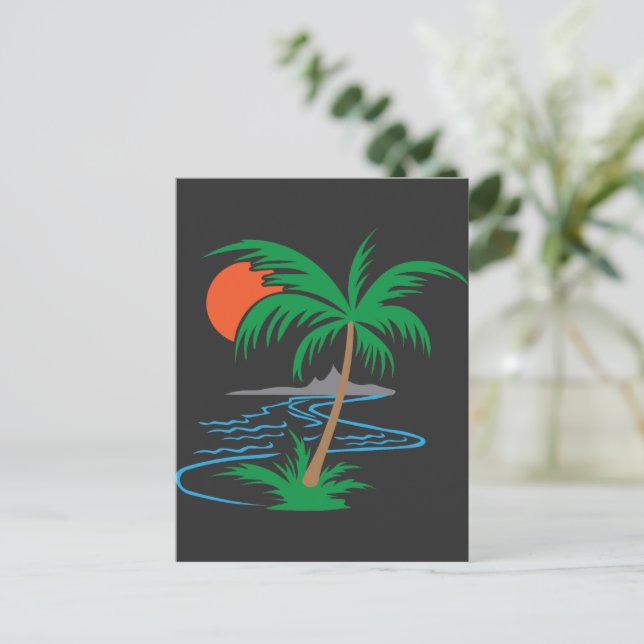 Palm Tree by the River | Tropical Sunset Art Vykort (Stående Fram)