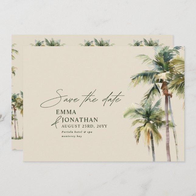 Palm Tree Destination Elegant Coastal Wedding Spara Datumet (Fram/baksida)