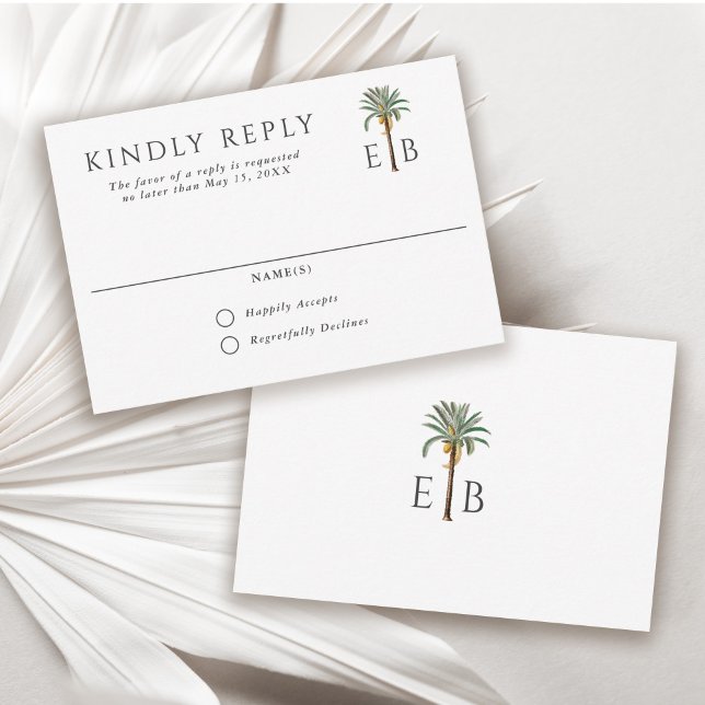 Palm Tree Elegant Tropical Monogram Wedding OSA Kort (Skapare uppladdad)
