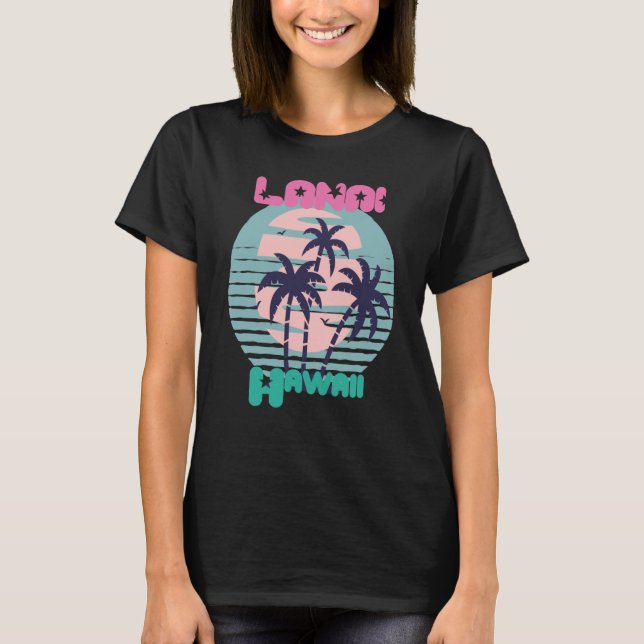 Palm tree Hawaii Lanai Vacation Beach Ocean T Shirt (Framsida)