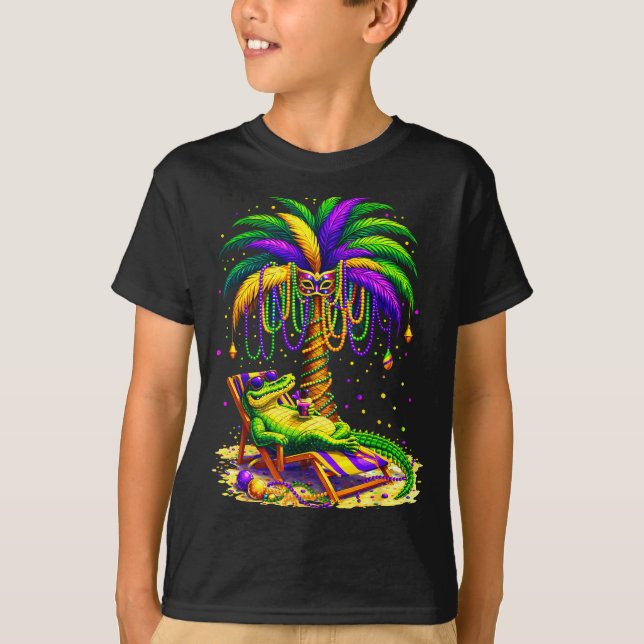 Palm Tree Mardi Gras Hawaiian Trocal Louisiana All T Shirt (Framsida)