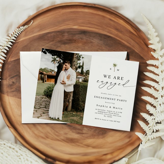 Palm Tree Monogram Beach Engagement Party Inbjudningar (Skapare uppladdad)