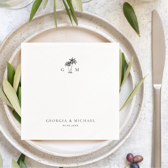 Palm Tree Monogram Tropical Destination Wedding Pappersservett (Skapare uppladdad)