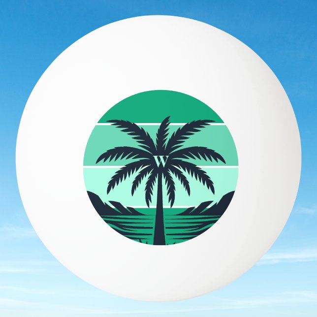 Palm Tree Silhouette Black Striped Green Monogram Pingisboll (Skapare uppladdad)