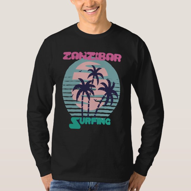Palm tree Surfing Zanzibar Beach Vacation Island S T Shirt (Framsida)