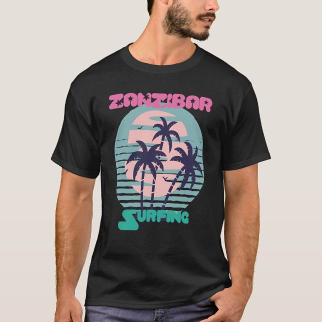 Palm tree Surfing Zanzibar Beach Vacation Island S T Shirt (Framsida)