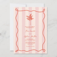 Palm Tree Swirl Pink Stripe Tropical Wedding