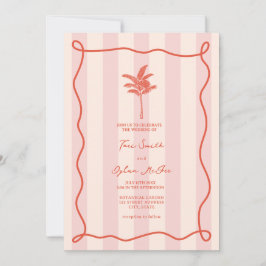 Palm Tree Swirl Pink Stripe Tropical Wedding Inbjudningar