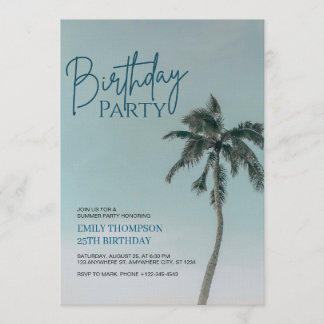 Palm Tree Tropical Beach Birthday Party Inbjudningar