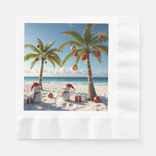 Palm Tree Tropical Beach Christmas Paper Napkin Pappersservett (Framsidan)