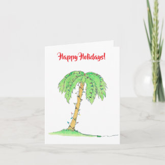 Palm Tree with Holiday Lights "Happy Holidays" Kort