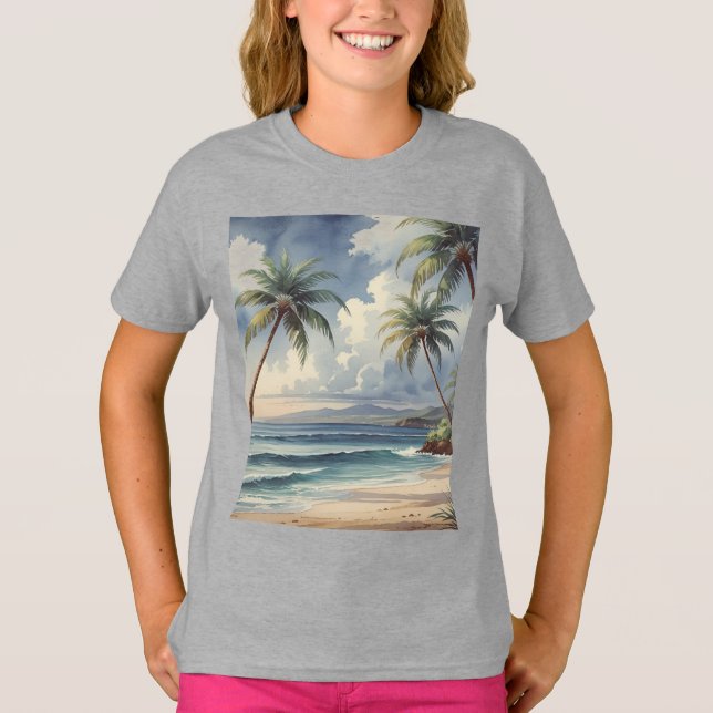 Palm Trees Hawaiian Travel Honolulu Blue Sea T Shirt (Framsida)