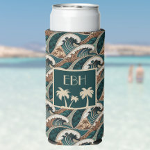 Palm Trees Polynesian Waves Vintage Beach Monogram