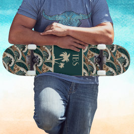 Palm Trees Polynesian Waves Vintage Beach Monogram Mini Skateboard Bräda 18,5 Cm