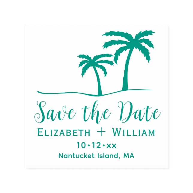 Palm Trees Tropical Save the Date Name Date Självfärgande Stämpel (Design)