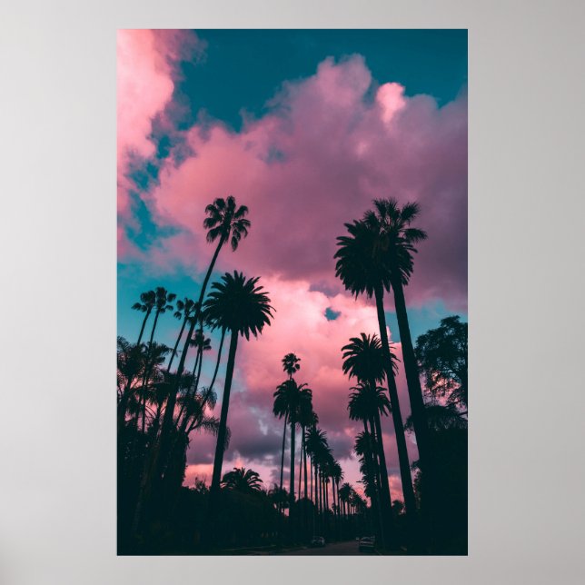 Palm Trees Under Pink And Blue Sky California, Uni Poster (Framsidan)