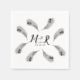 Palm Tropisk Blad Ring Bröllop Logotyp Pappersservett