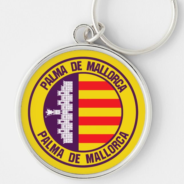 Palma de Mallorca Round Emblem Rund Silverfärgad Nyckelring (Framsidan)