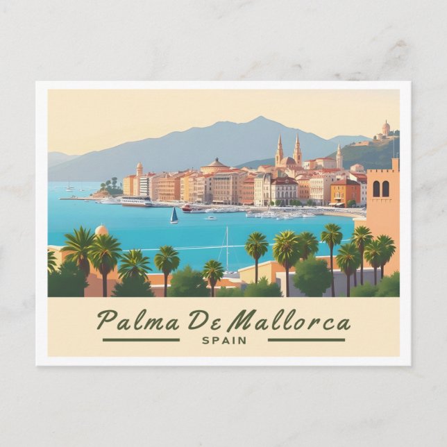 Palma de Mallorca Spain Pastel Travel Vykort (Framsida)