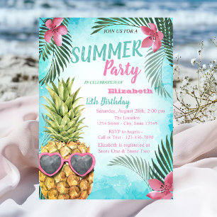 Palmblad, Blommor, Födelsedagsfest för Ananas Inbjudningar