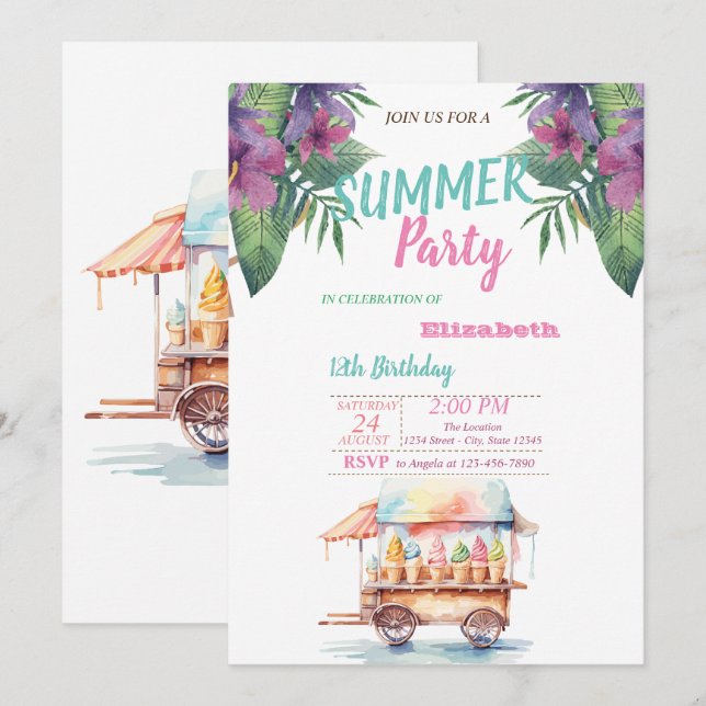 Palmblad Blommor Glass Burk Födelsedagsfest Inbjudningar (Fram/baksida)