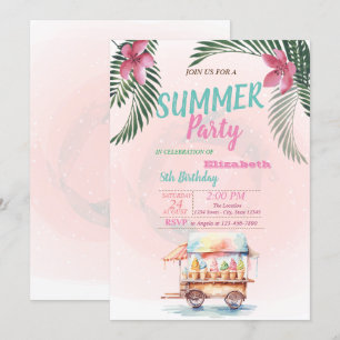 Palmblad, Blommor, Glass Födelsedagsfest Inbjudningar