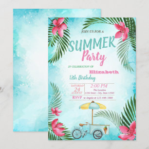 Palmblad,Blommor,Is cykel Födelsedagsfest Inbjudningar