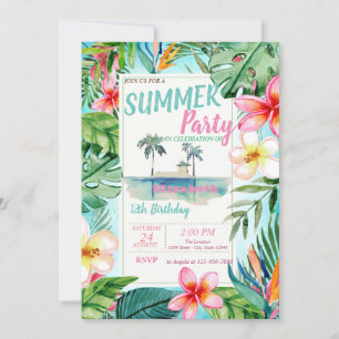Palmblad Blommor,Ö  Födelsedagsfest Inbjudningar