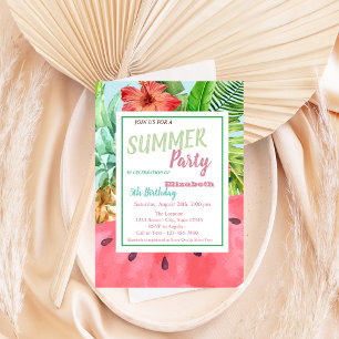 Palmblad, blommor, vattenmelon, ananas Födelsedag Inbjudningar