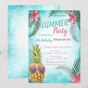 Palmblad,Cool Pineapple Födelsedagsfest Inbjudningar