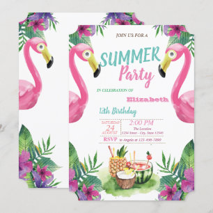 Palmblad,Frukter,Rosa Flamingos Födelsedagsfest Inbjudningar