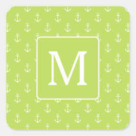 Palmblad Gröna och Vita Ankare Monogram Fyrkantigt Klistermärke